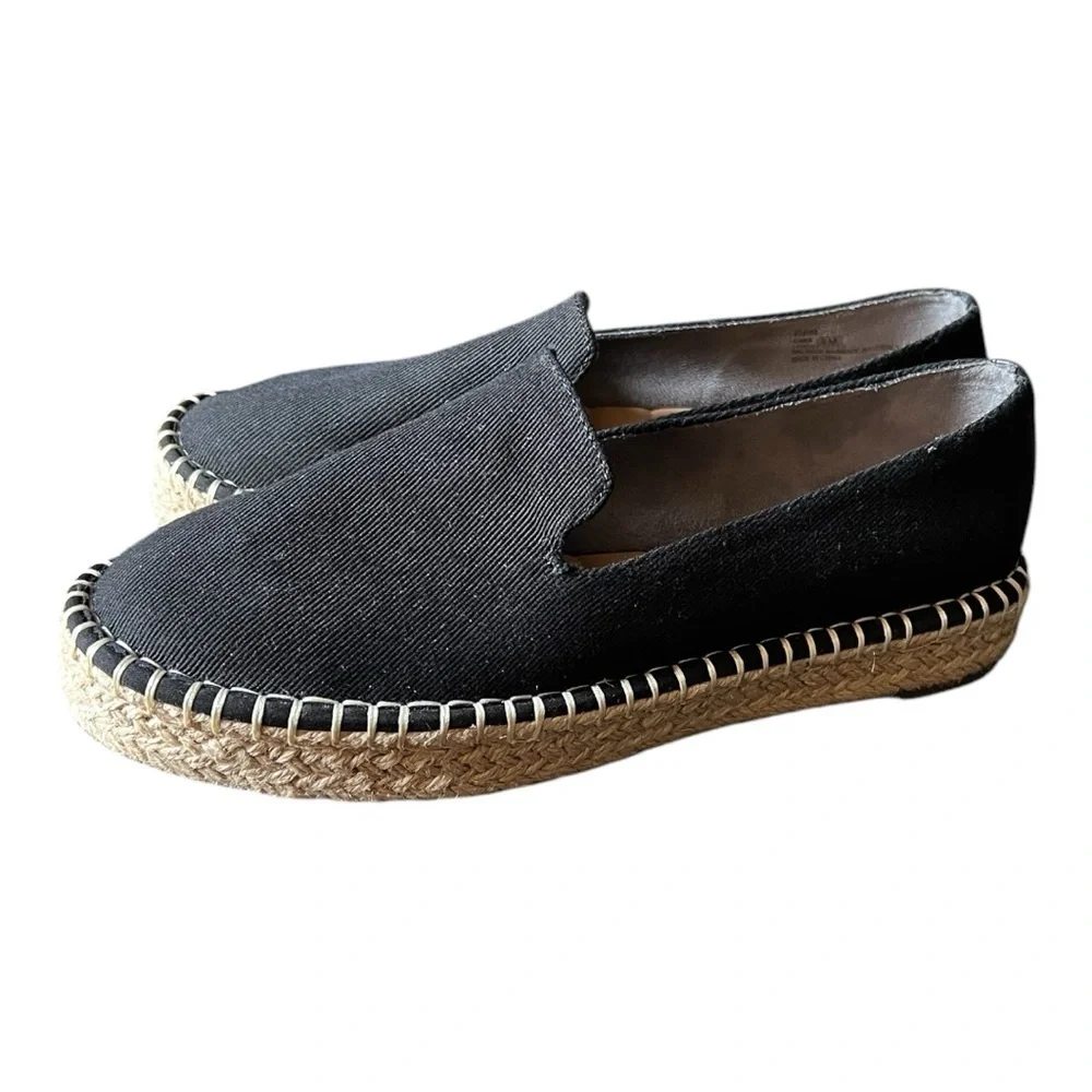 Joie Cara Black Flat Canvas Espadrille Shoes - Size 8M